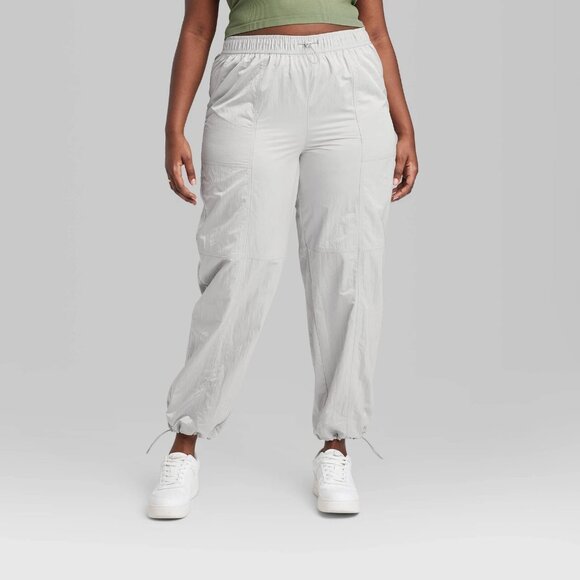 3X - Womens Plus High-Rise Toggle Parachute Pants - Wild Fable - Light Gray - Picture 1 of 8